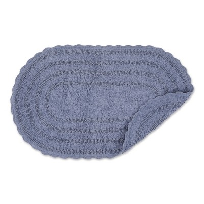 Stonewash Blue Oval Crochet Cotton Bath Mat 21x34"