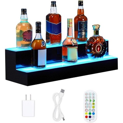 LED Juice Bottle Display Shelf with Remote & App Control, Single-Layer Acrylic Bar Shelf with Multicolor Lighting