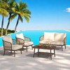 4-Piece Outdoor Conversation Set with Woven Rope U-Shaped Backrest, Acacia Wood Coffee Table, Water-Repellent Cushions - 4 of 4