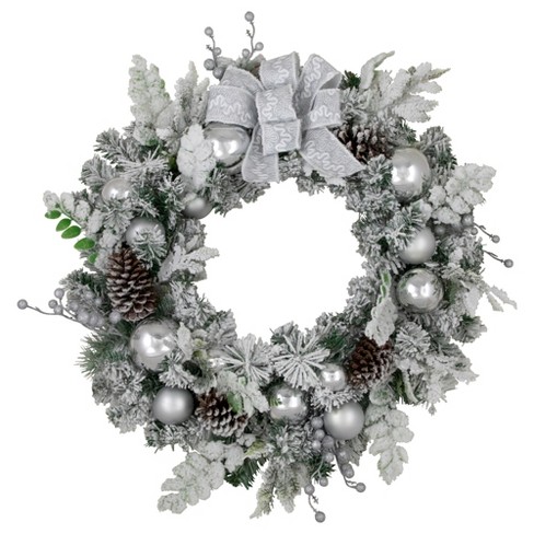 Gray Ombre Snowflake White Velvet Christmas Wreath Bow - Package Perfect  Bows