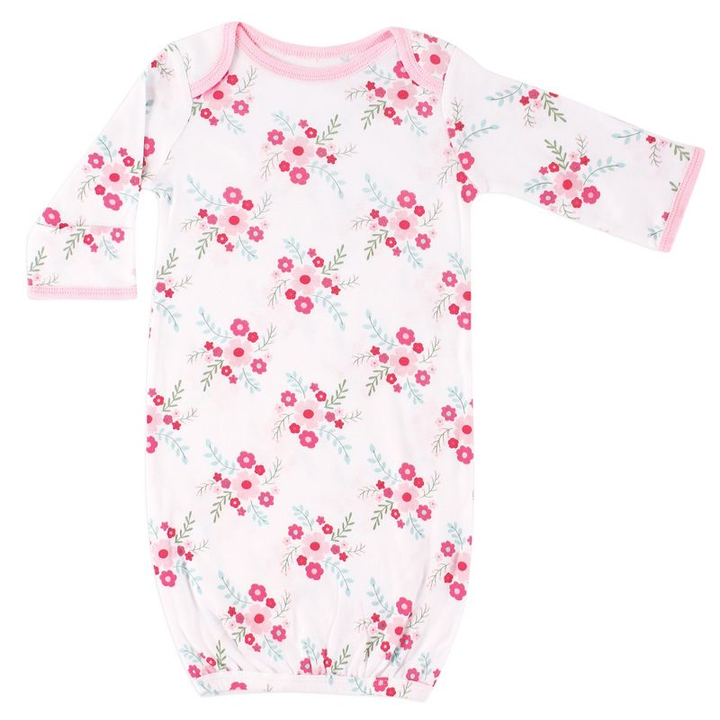 Luvable Friends Infant Girl Cotton Gowns, Pink Floral, Preemie/Newborn, 2 of 5