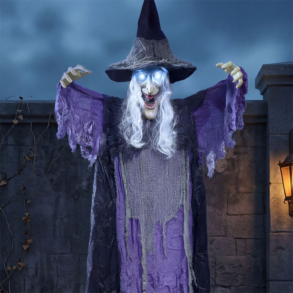 Joyfy Halloween Witch Decoration, Hanging Talking Witch Decorations Prop with Light Up Eyes for Halloween Outdoor, Indoor, Haunted House Decor - thumbnail 4