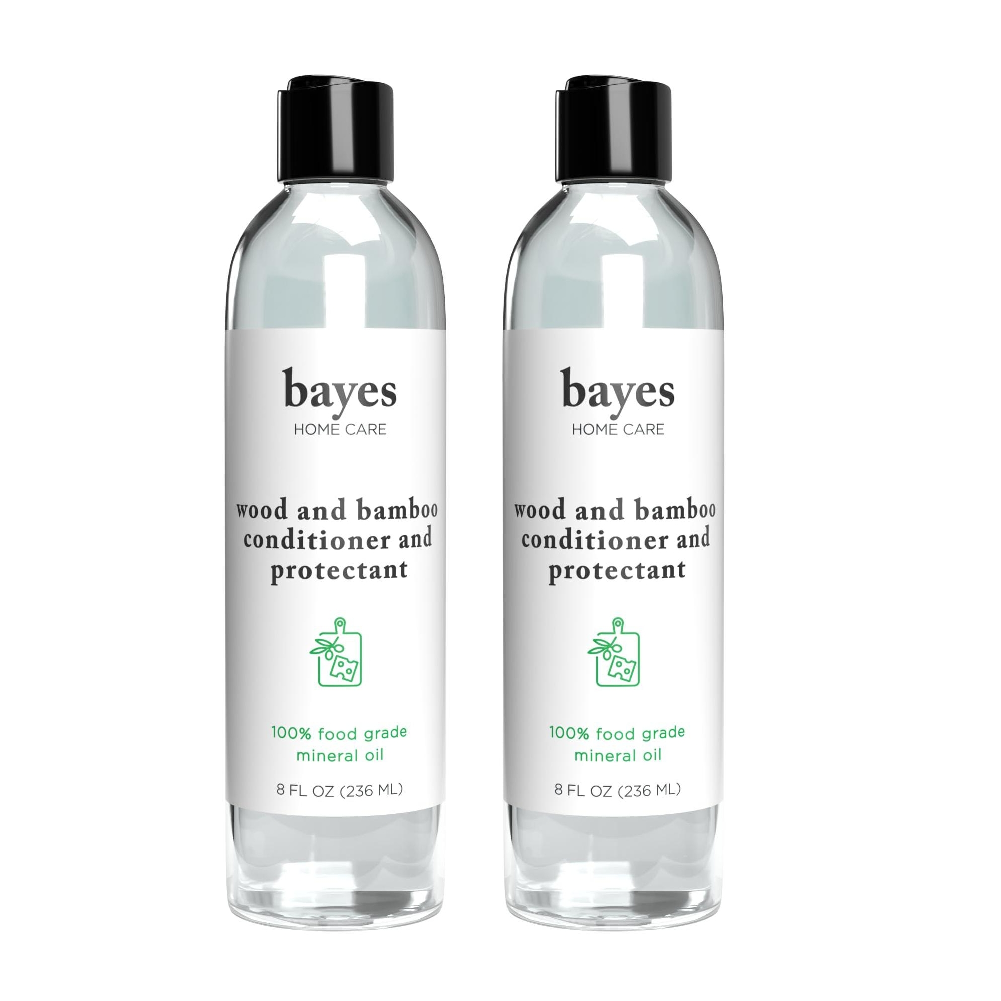 Bayes Food Grade Mineral Oil for Cutting Board, Bamboo, and Teak - Wood Conditioner and Protectant - Butcher Block Oil - 8 oz, 2 Pack