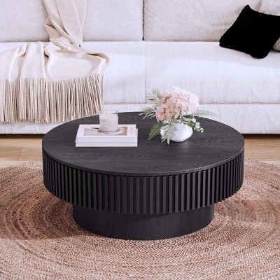 31'' Round Solid Wood Coffee Table,Coffee Table With Storage And Solid Wood Veneered,Accent Tea Table For Living Room,Bedroom-Coolbibila