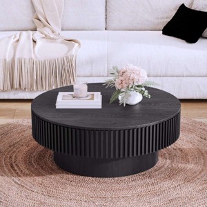 31'' Round Solid Wood Coffee Table,Coffee Table With Storage And Solid Wood Veneered,Accent Tea Table For Living Room,Bedroom-Coolbibila - 1 of 4
