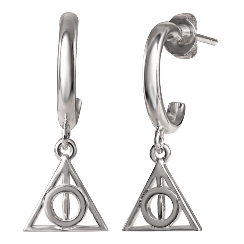 Harry Potter Silver Plated Earrings with Dangle Deathly Hallows Charm, 1 of 6