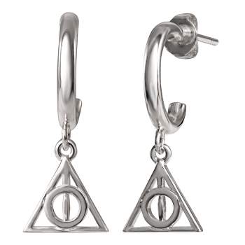 Harry Potter Silver Plated Earrings with Dangle Deathly Hallows Charm