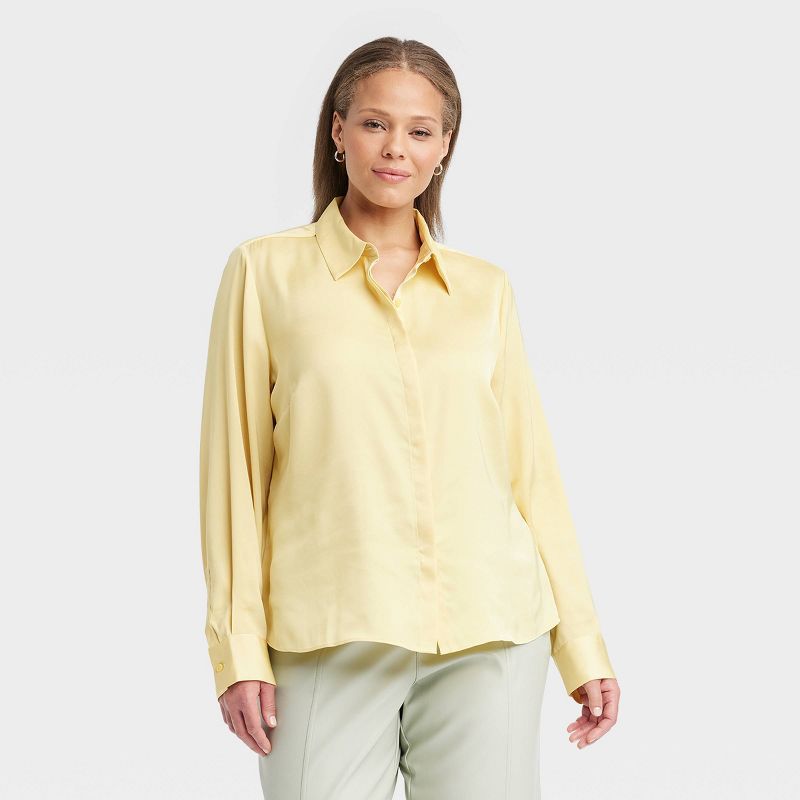 Women's Slim Fit Long Sleeve Satin Button-Down Shirt - A New Day™, 1 of 8
