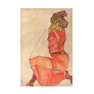 Trademark Fine Art -Egon Schiele 'Kneeling Woman In Orangered Dress' Canvas Art - 1 of 4