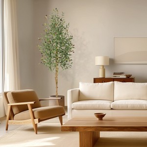 5/6/7ft Artificial Olive Tree - White Pot with Natural Wood Trunk & Fruits, Lifelike Faux Tree for Indoor Home Decor - 1 of 4