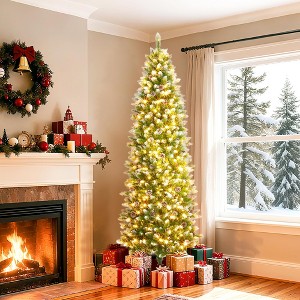 Prelit Artificial Christmas Tree, 4.5Ft  Fake Christmas Tree with LED Warm White Lights & Metal Stand for Home, Office, Xmas Party Decor - 1 of 4