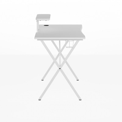 Elevate White Laminate Gaming Desk with Cup Holder & Headset Hook