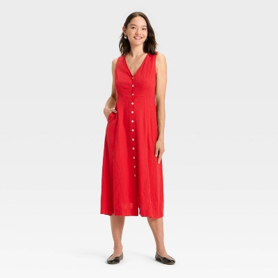 Women's Button-Front Midi A-Line Dress - Universal Thread™