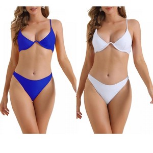 INSPIRE CHIC Women's Halter Underwire Adjustable Spaghetti Straps Triangle Bottoms Swimwear Bathing Bikini Suits 2 Sets - 1 of 4