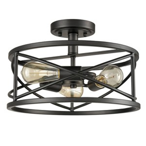 Claxy Rustic Semi Flush Ceiling Lights Black Drum Shade, 3-Light - 1 of 4