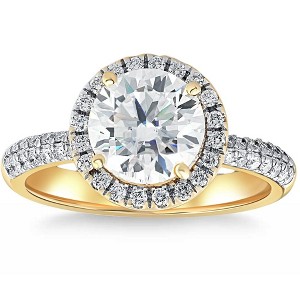 Pompeii3 2 1/2Ct Halo Moissanite & Lab Created Diamond Engagement Ring White or Yellow Gold - 1 of 4