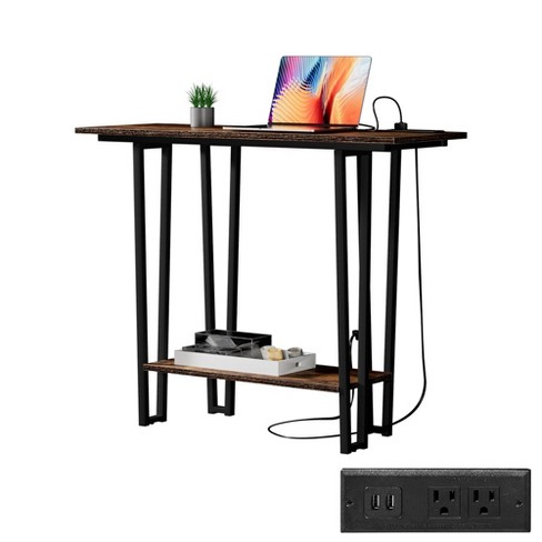Vecelo 39.4 Inch Couch Side & Console Table With 2 Outlets, 2 Usb Ports ...
