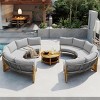 6-Person Outdoor Curved Sectional Sofa Set, Acacia Wood Patio Conversation Set Semi Circular Sofas with Cushions and Coffee Table – Cuddlewood - 2 of 4