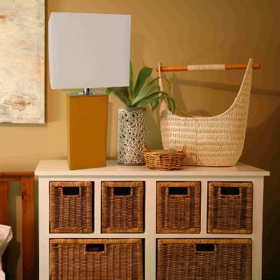 Tan Leather Wrapped Table Lamp with White Shade and LED Bulb