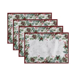 Holly Berry Flourish Holiday Fabric Placemat, Set of 4 - Multicolor - 13x19 - Elrene Home Fashions - 1 of 3