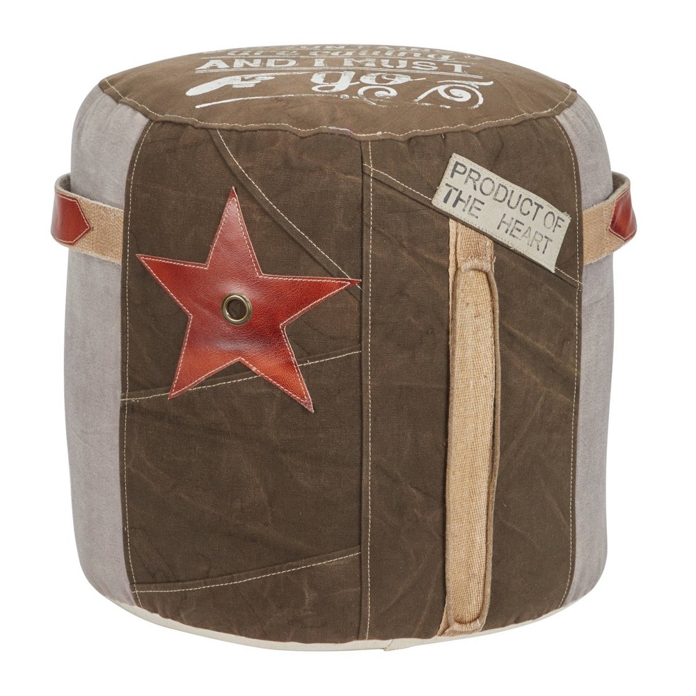 Photos - Pouffe / Bench Canvas Pouf with Star Motif Brown - Olivia & May