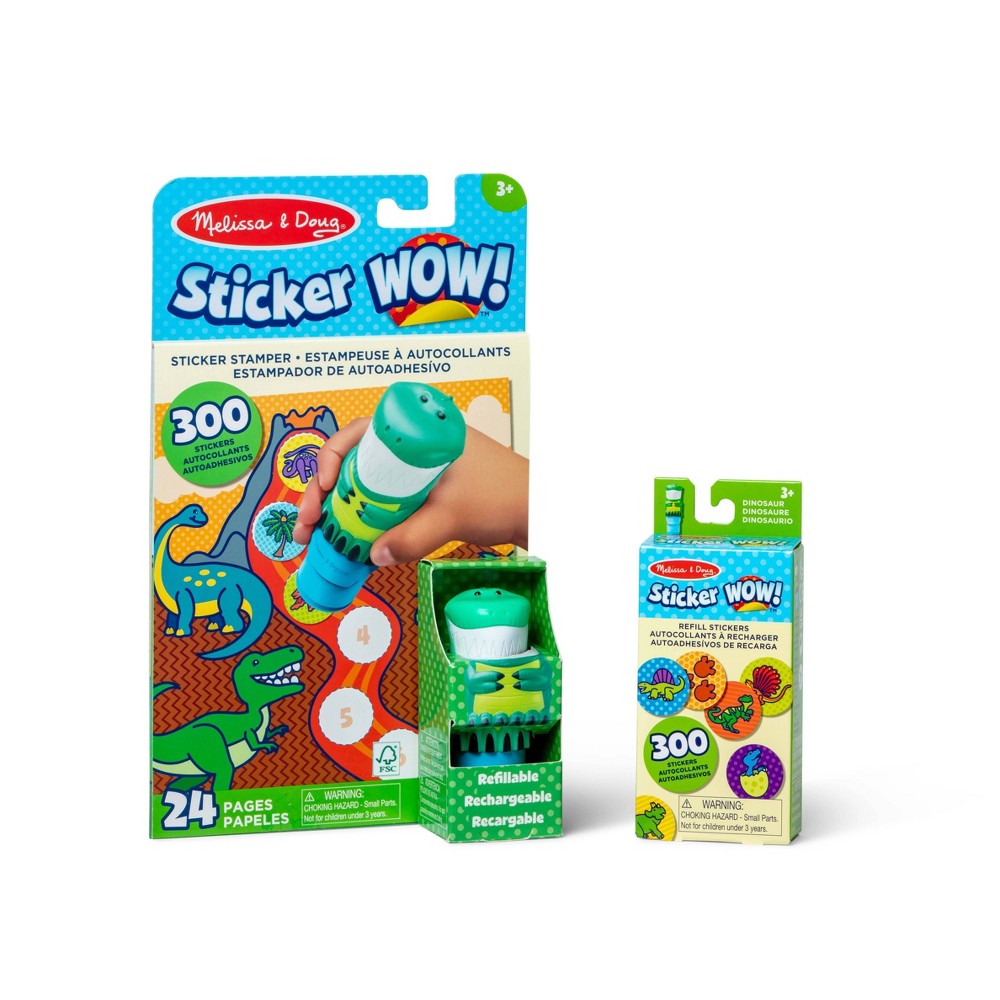 Melissa & Doug Sticker WOW! Dino Bundle (Stamper w/ Book + 1 Refill Pack)