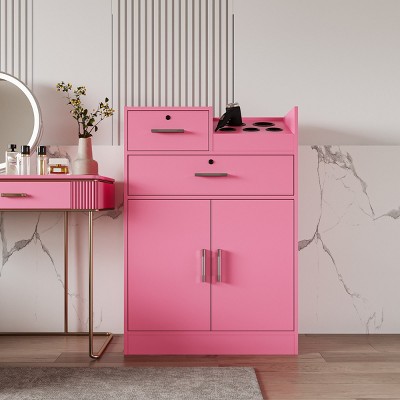 Salon Station Cabinet, Barber Shop Storage Unit with Drawer and Hair Dryer Holder for Beauty Salon or Home – The Pop Home