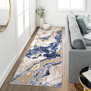 Homhougo Modern Marble Rug, Ultra-Thin Washable Rug Boho Abstract Marble Pattern Area Rug, Non Slip Low Pile Soft Luxury Bedroom Rug, Ideal - 1 of 4