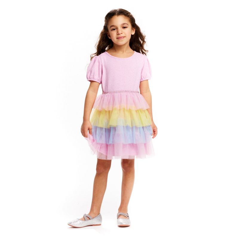 Andy & Evan  Toddler Pink Puff Sleeve Dress w/Multi Mesh Tiers, 2 of 6