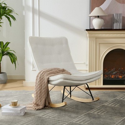 CAVINAS Teddy Upholstered Accent Chair with Wide Backrest,Modern Rocking Chairs with Seat Wood Base for Bedroom,Reading Room