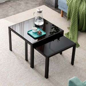 Nesting Coffee Table Set of 2, Square Modern Stacking Table with Tempered Glass Finish, for Living Room - 1 of 4