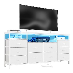 63" Dresser TV Stand with 10 Fabric Drawers, LED Lights & USB Ports - 1 of 4