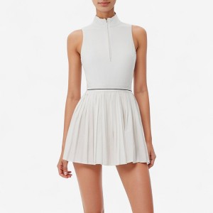 Anna-Kaci Active Women's Sleeveless Zip Front High Neck Tennis Dress with Pleated Skirt and Contrast Waist Trim - 1 of 4