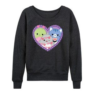 Women's - Squishmallows - Squish Heart Lightweight French Terry Wide Neck Long Sleeve Graphic Shirt - 1 of 4