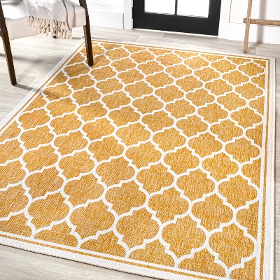Moroccan Trellis Yellow/Cream 9' x 12' Synthetic Indoor/Outdoor Rug