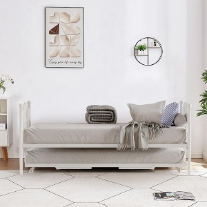 Daybed with Trundle, Metal Twin Bed Frame with Pop Up Foldable Trundle Bed, Sofa Bed Frame with Stylish Headboard - 1 of 4