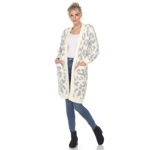 Women's Leopard Print Open Front High Pile Fleece Coat - White Mark - 1 of 4