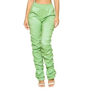 Slickblue Leather PU Ruched Pants in Kiwi, Women’s Stylish Fit, Bold Look, S-L, Perfect for Nights Out and Concerts - 1 of 4
