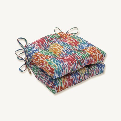 2pk Make It Rain Reversible Outdoor Chair Pad Zinnia Blue - Pillow Perfect: Weather-Resistant with Ties