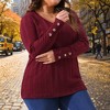 Women's Plus Size Long Sleeve V-Neck Decorative Buttons Soft Stretch Knit Blouses - Agnes Orinda - 2 of 4