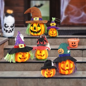6-Pack Light-Up Halloween Jack-o'-Lantern Set with LED Lights - Indoor/Outdoor Pumpkin Decorations - 1 of 4