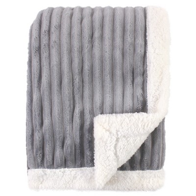 Hudson Baby Infant Corduroy Blanket with Sherpa Backing and Trim, Gray, 30x40 inches