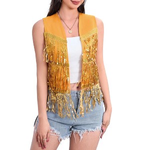 Coolmee Women's Sequin Fringe Vest 70s Denim Party Prom Rave Hippie Sleeveless Loose Costume - 1 of 4