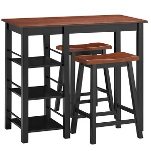 Tangkula 3 PCS Dining Table Set Counter Height Dining Set with 3-Tier Storage Shelf&2 Saddle Stools Walnut - 1 of 4