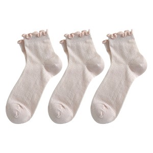 Anna-Kaci Women's 3-Pair Pack Cotton Mesh Ankle Socks with Delicate Ruffle Trim - 1 of 4