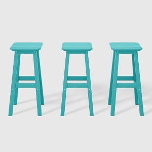 WestinTrends Malibu 29" All Weather Hdpe Outdoor Patio Square Backless Bar Stool (Set of 3) - 1 of 4