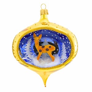 De Carlini Italian Ornaments 4.5 Inch Glitterglow Deer Christmas Tree Ornament , Christmas Decor Fawn, Snow (1PC) - 1 of 4