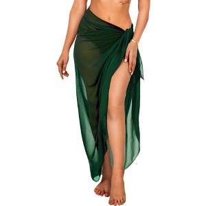 LA LEELA Long Beachwear Sarong Coverups for Women Summer Beach Sarong Swimsuit Wrap Skirt Chiffon Bikini Cover Ups One Size Green, Solid - 1 of 4