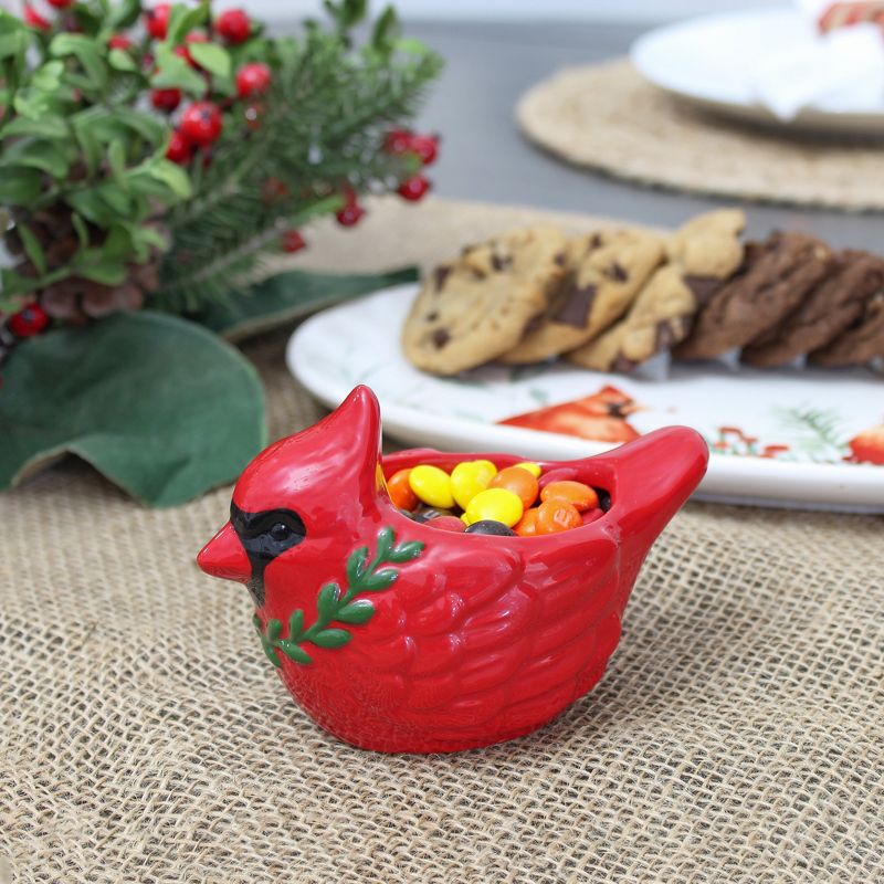 AuldHome Design Ceramic Christmas Cardinal Candy Dish; Decorative Red Holiday Mini Serving Bowl, 2 of 9