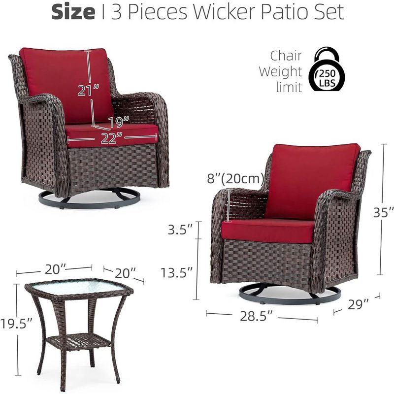 Whizmax Swivel Rocker Patio Chairs Set of 2 and Matching Side Table - 3 Piece Wicker Patio Bistro Set with Premium Fabric Cushions Outdoor Furniture, 4 of 10